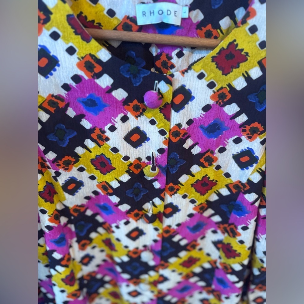 RHODE Nara Dress in Aquarelle Size Large Multicolor Geometric Pattern Button up - Picture 4 of 8